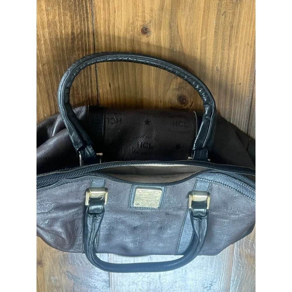 HCL‎ Handcrafted Leathergoods Vintage Monogram Satchel Bag Brown Black 248025